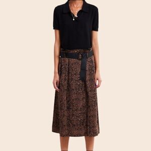 Zara Animal Print Midi Skirt with Thigh Split (No Belt) Size XS
